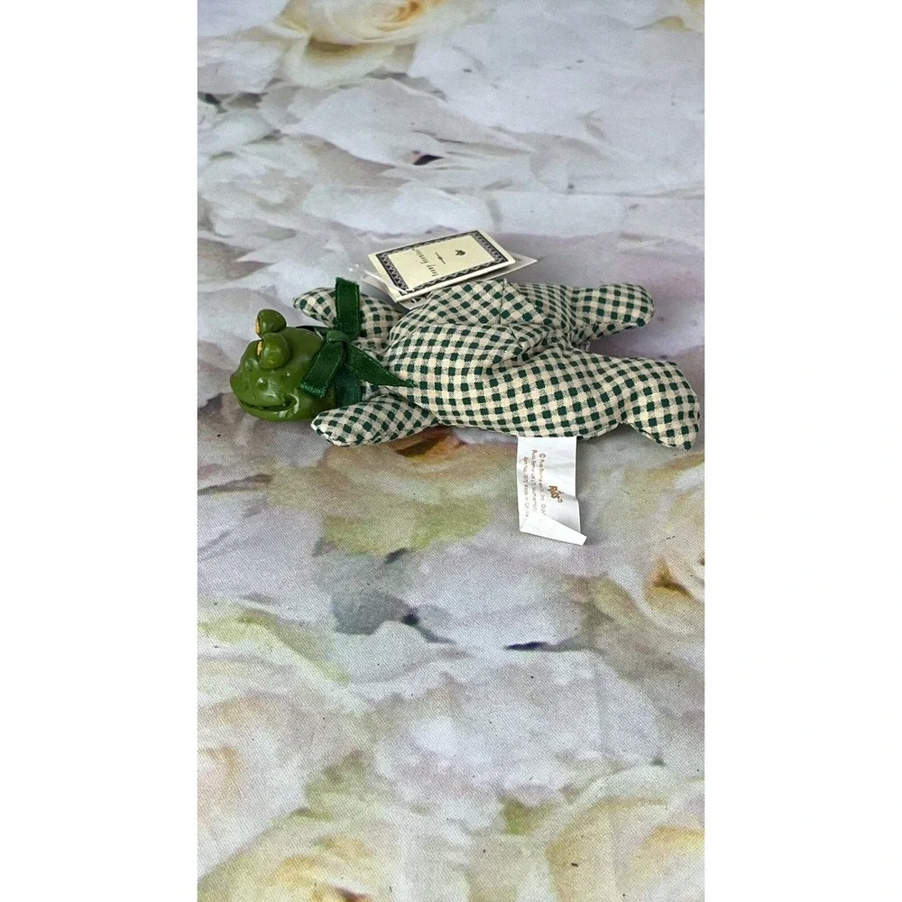 Teeny Beenies Green Gingham Frog Russ Berrie Cloth Body Ceramic Head #7075 Tags